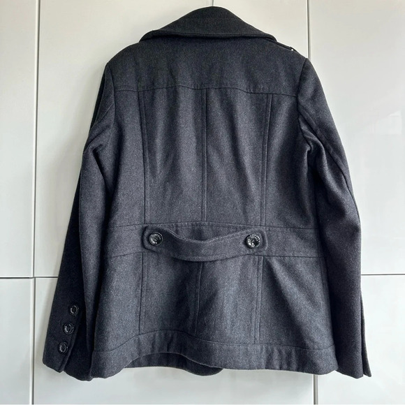 Guess Wool Coat Military Inspired Gray Size Large Pockets Button Front - Picture 4 of 9